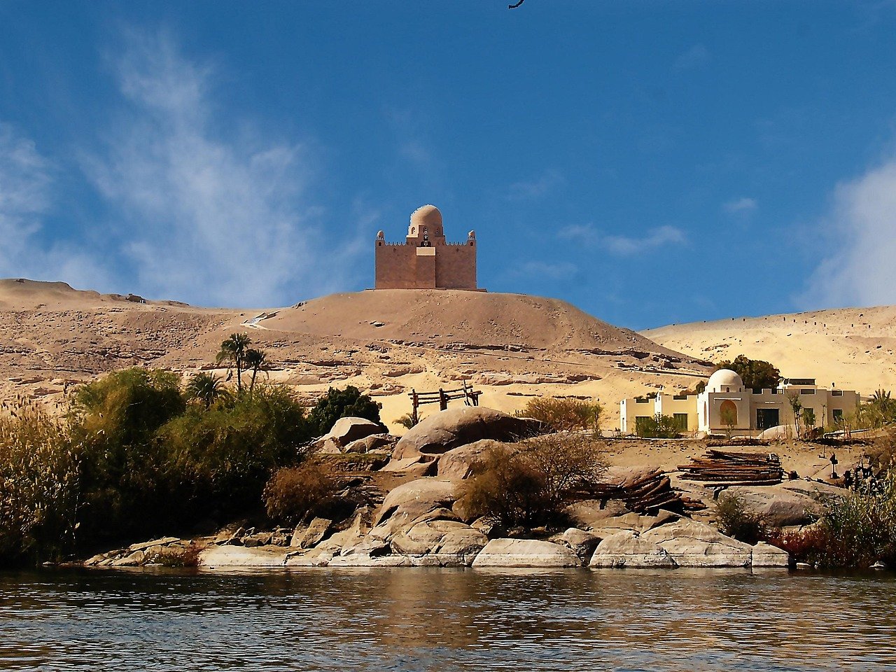 aswan, egypt, nile, ship, sahara, sand, desert, nature, aga kan, tomb